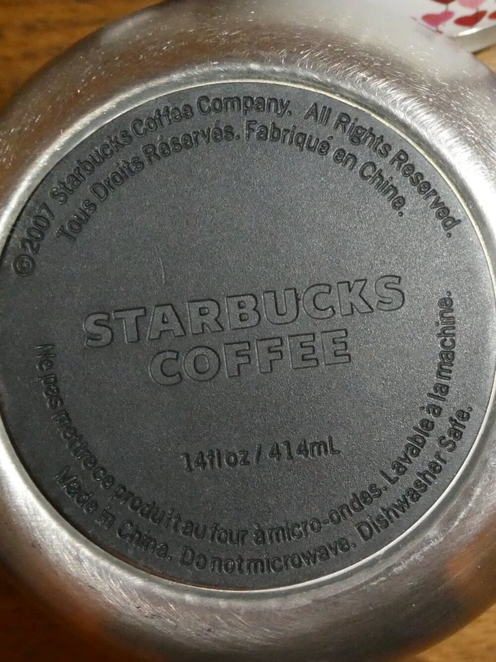 TWO Starbucks 2007 Hearts Ceramic Coffee Mugs with Stainless Steel Bottoms 14oz - Picture 3 of 7